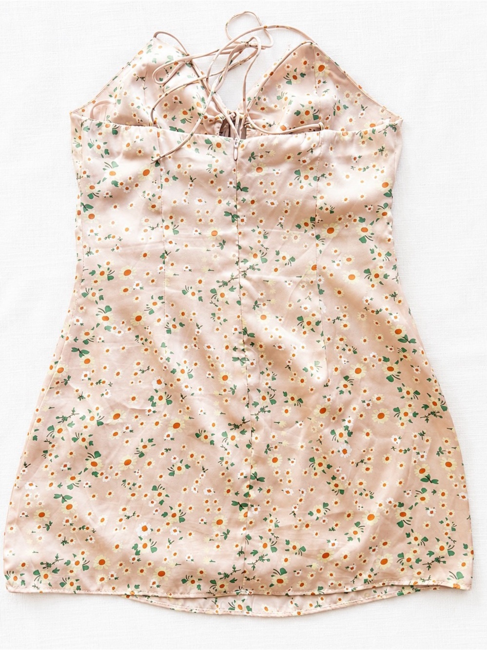 KITTENISH Blush Pink Floral Satin Lace-Up Mini Dress Size Small Cottagecore - Picture 6 of 6